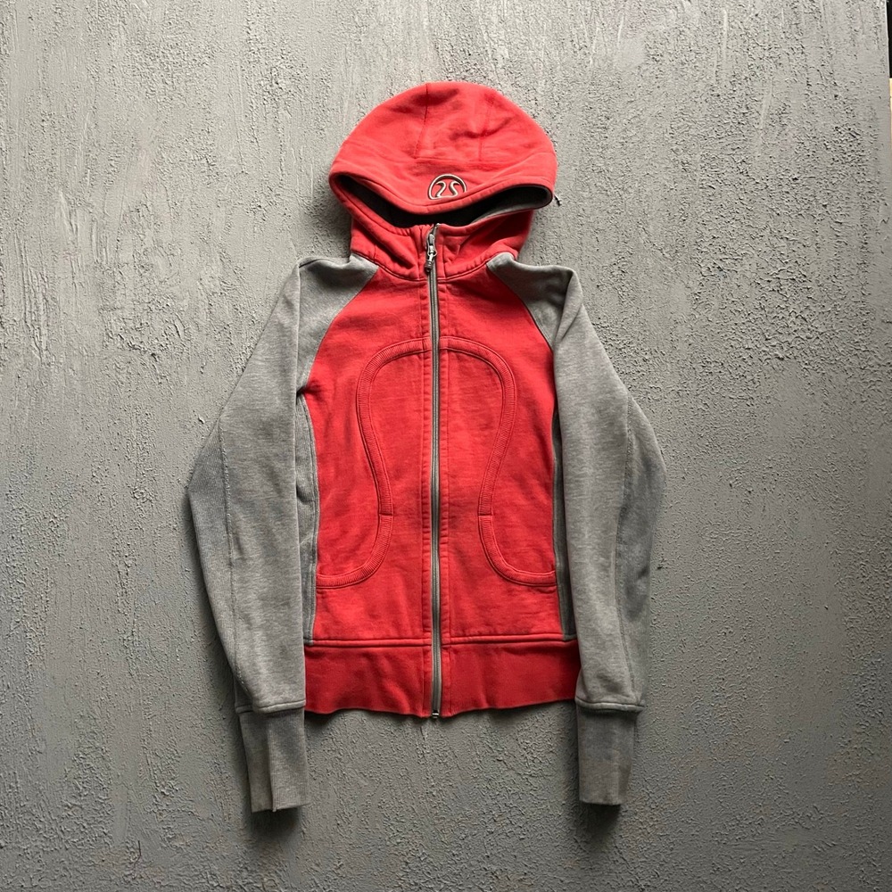 Lululemon Scuba Hoodie Womens small Red Grey Y2K Full Zip Cotton Blend